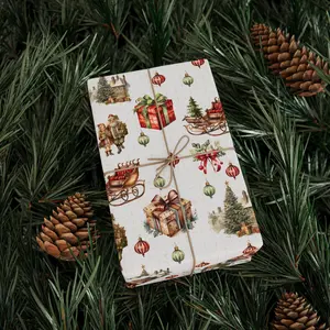 Santa Sleigh Ride Gift Wrap, Vintage Christmas Wrapping Paper Christmas, Holiday Nostalgia Holiday Gift Wrap Seasonal Gift Wrap