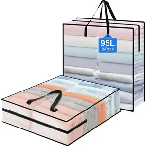 Under Bed Storage Bag, 2-Pack Under Bed Storage Containers, Clear Storage Bags for Clothes Quilt Pillow Blanket Storage or Closet Organizer Home Storage