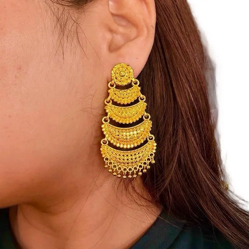 Gold Plated Drop Dangle Earrings for Women, Fashionable Tiered Chain Link Jewelry with Colored Beads and Elegant Curved Hooks, Fashionable Earrings, Earrings Dangling