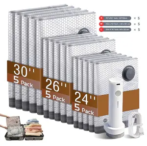 [2026 Upgraded] X7 Cordless Travel Vacuum Storage Compression Bag Set with Rechargeable air Pump 15 Pack Waterproof &Reusable Compression Packing Bags for 3Size, 140L/Min Powerful Air Removal,Perfect for Carry-On Suitcases Summervibes