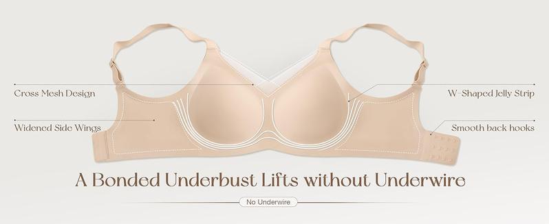 OEAK 2PCS Women Wireless V Neck Crossover Mesh Jelly Bras Comfortable Bralette Supportive Tshirt Bra No Underwire Seamless Push Up Everyday Bras