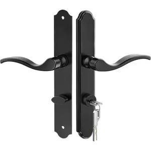 Complete Flat Slot Storm Door Handle Set, Mortise Keyed Lever Mount Latch with Deadbolt for Screen & Storm Doors, Matte Black
