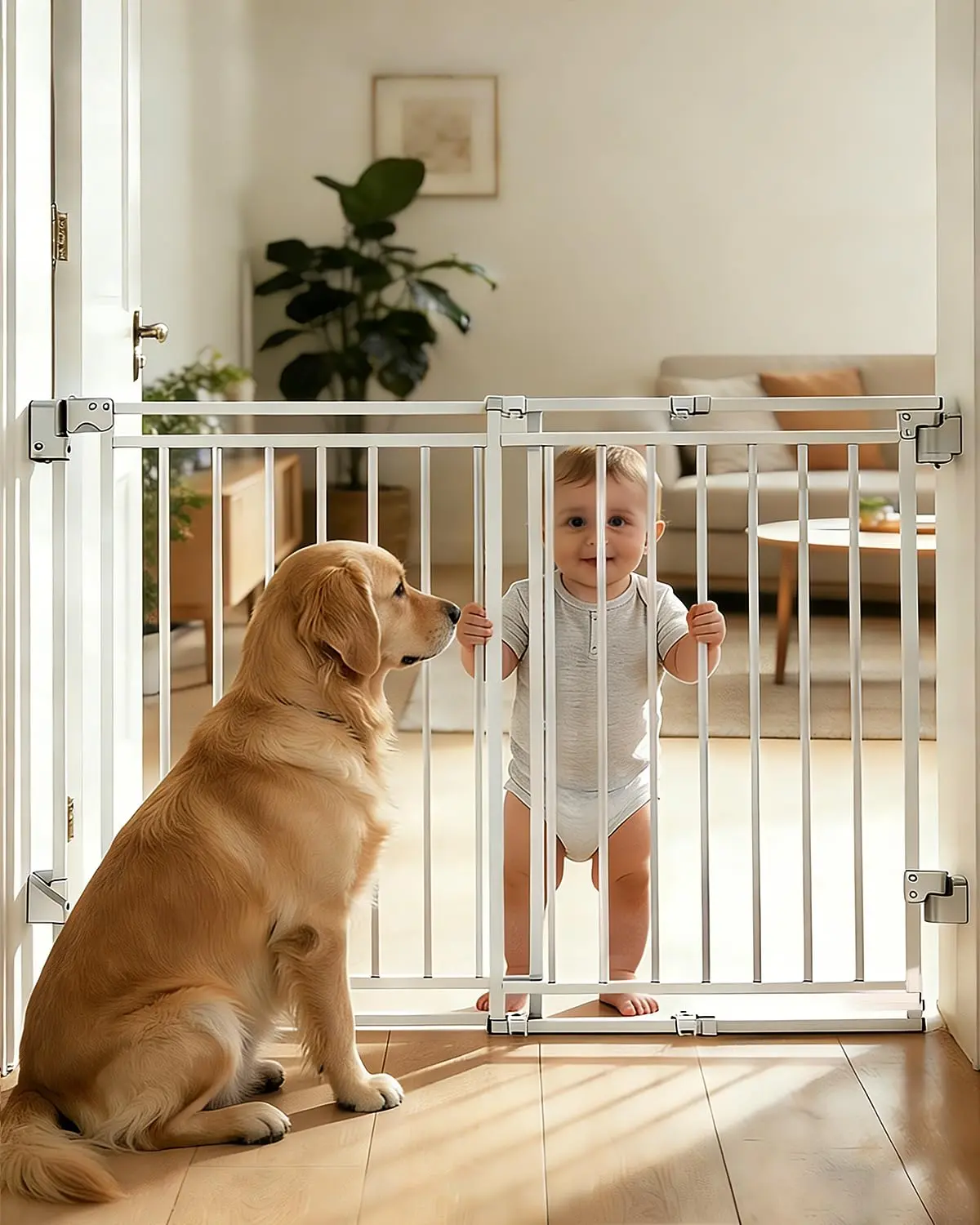 Adjustable Baby Safety Gate for Stairs & Doorways, 26.4"-43" W x 29" H No Bottom Bar Hardware Mount with 1-Handed Operation, Rails & Gate Extensions Compatible, Black for Toddlers & Dogs,sohochic