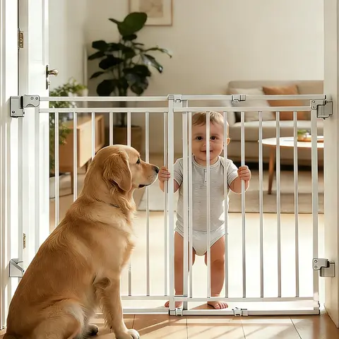 Adjustable Baby Safety Gate for Stairs & Doorways, 26.4"-43" W x 29" H No Bottom Bar Hardware Mount with 1-Handed Operation, Rails & Gate Extensions Compatible, Black for Toddlers & Dogs,sohochic