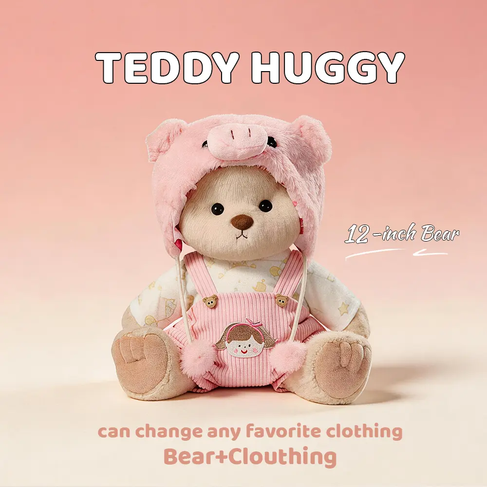 TEDDY HUGGY Pink Piggy Teddy Bear Outfit - Soft Adorable Stuffed Clothes for 12-Inch Plush Bears, Fluffy Toy Accessory, Stuffed Animal Gift