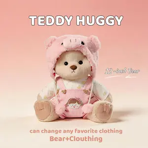 TEDDY HUGGY Pink Piggy Teddy Bear Outfit - Soft Adorable Stuffed Clothes for 12-Inch Plush Bears, Fluffy Toy Accessory, Stuffed Animal Gift