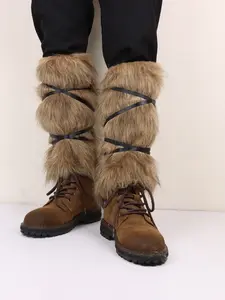 Medieval Faux Fur Leg Warmers, Cozy Tight-Fitting Pants Boot Role Play Viking Costume, Winter Casual Clothing Accessory