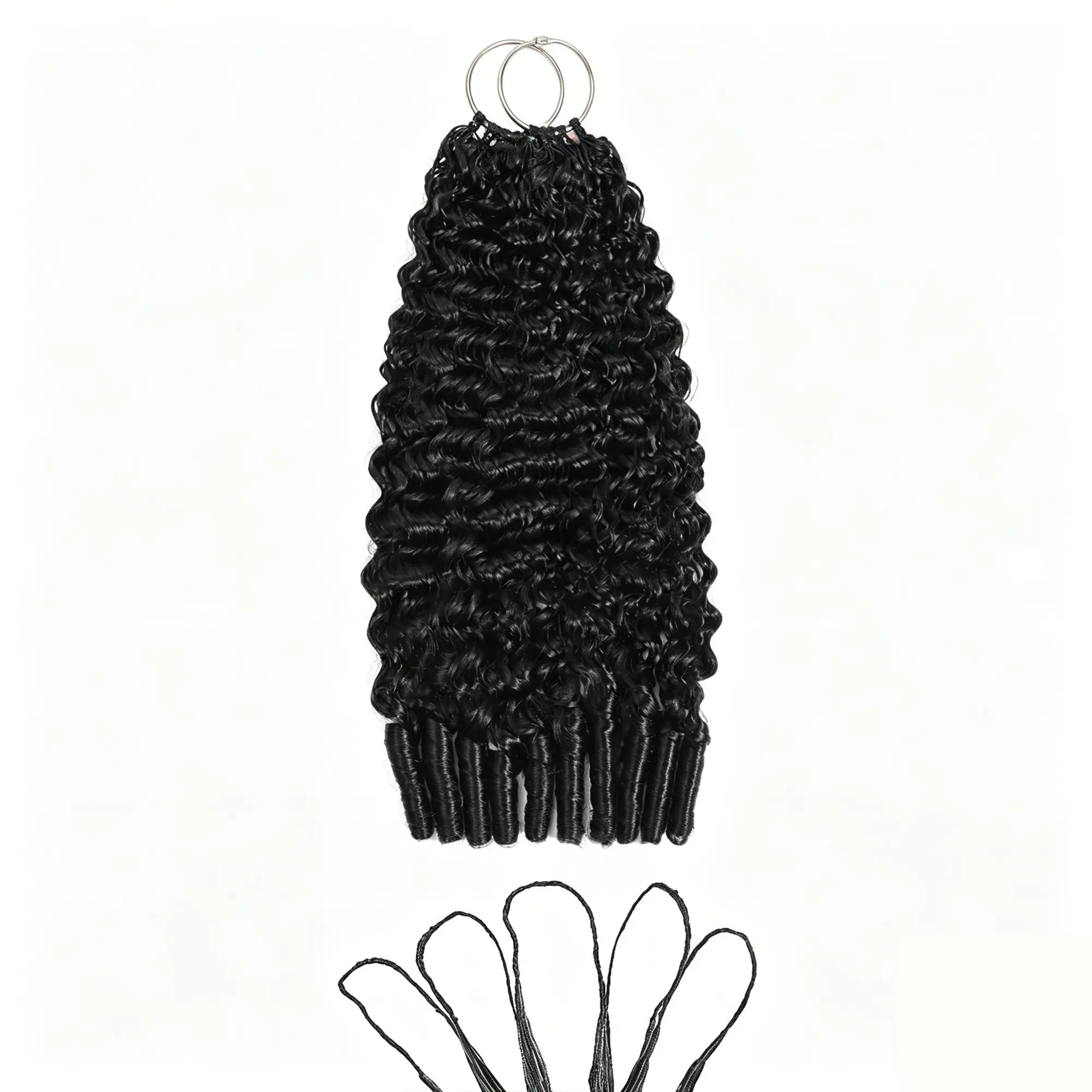 Micro Pre Looped Crochet Human Hair Extensions  Burmese Curly Human Feather-Line Invisible Crochet Hair Pre Separated Knotless Crochet Human Hair For Braiding Twist