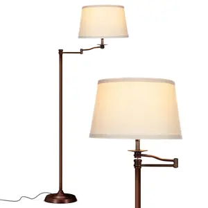 Brightech Caden LED Floor Lamp - Tall Standing Lamp with Swing Arm for Living Rooms & Offices - Industrial Bronze