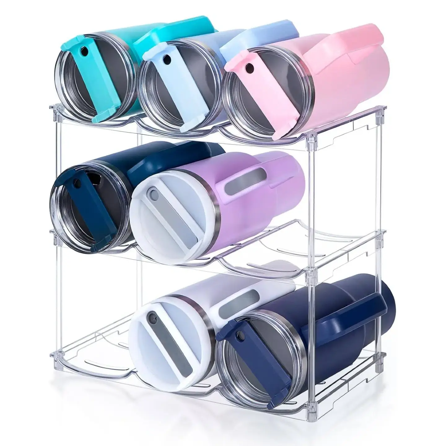 Stackable Water Bottle Organizer Compatible with Stanley 40 oz Tumbler, Multi-Purpose Storage Rack for Cabinet Pantry Kitchen, Tumbler Holder for Stanley Cup Accessories & Wine Bottles