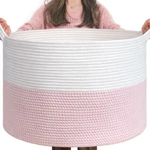 XXX large storage basket with handle, pink laundry basket, used for storing plush toys in the baby's room, baby basket children's toy storage basket, 21.7" x 21.7" x 13.8", pink