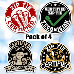 Funny Tech & Mechanic Design, 4pcs Waterproof Vinyl Stickers, Car Truck Decal, for Tools/hard Hats/laptops/cars, Durable Decorative Accessories