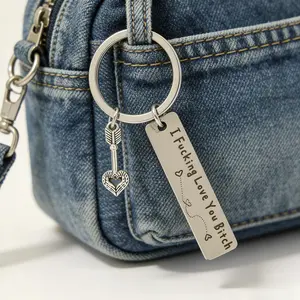I F'cking Love You Bitch Keychain | Edgy BFF Gift for Women | Stainless Steel Heart Arrow Keyring | Y2K Aesthetic Friendship Gift