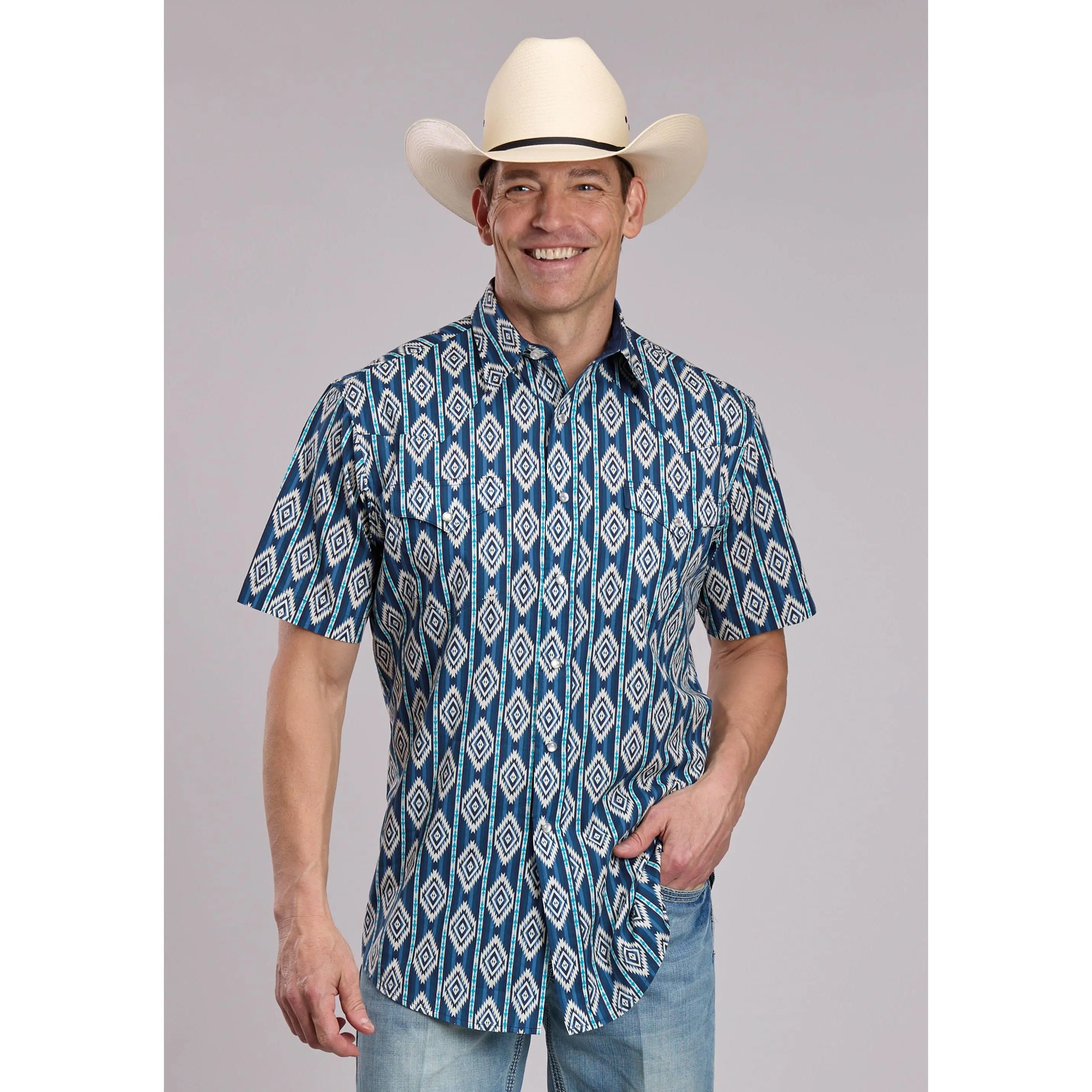 Mens Roper Vertical Serape Print Short Sleeve Snap Shirt