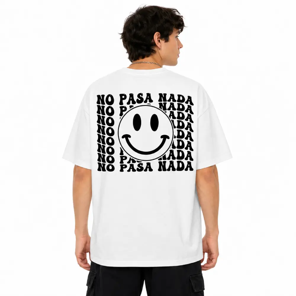 Women's Short-Sleeve "No Pasa Nada" Smiley Face Graphic T-Shirt, Vintage Washed Fashion Top, Casual Streetwear Outfit Fitted Womenswear