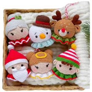6pcs Christmas Crochet Kit for Beginners - Complete DIY Craft Set with Video Tutorials, Festive Home Decor Ornaments in Light Brown/White/Red/Green, Crochet Supplies