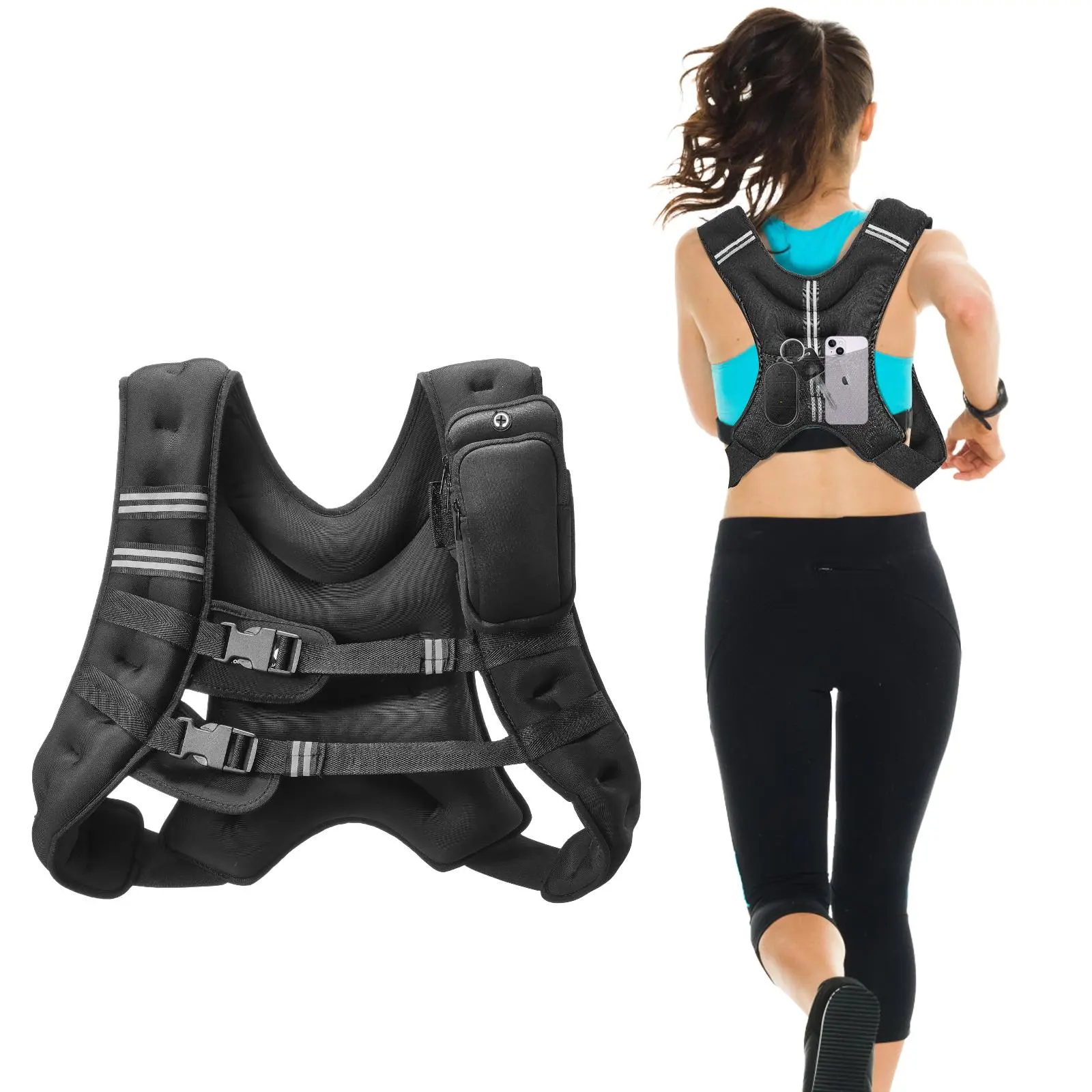 【SummerFinds】VEVOR Weighted Vest, TikTokShopBlackFriday, 20 lbs Weight Vest with Reflective Stripe, Adjustable Buckle Body Weight Vest for Men Women, Workout Equipment for Strength Training, Running, Jogging, Fitness, and Weight Loss