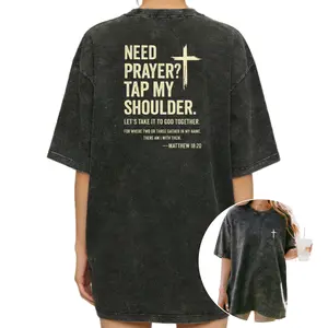 Tap My Shoulder Christian T-Shirt – Washed Fabric with Cross Symbol and Bible Verse