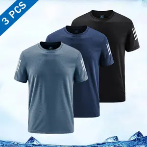 Men's 3-Pack Quick-Drying Sports T-Shirt - Breathable Mesh Fabric, Reflective Stripe Design, Essential for Fitness Running