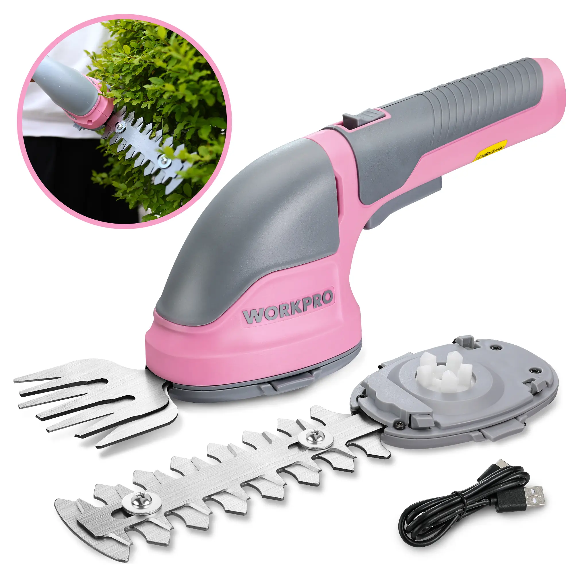 #fathersdaygift WORKPRO Cordless Grass Shear & Shrubbery Trimmer - 2 in 1 Handheld Hedge Trimmer Electric Grass Trimmer Hedge Shears/Grass Cutter Rechargeable Lithium-Ion Battery and Type-C Cable Included