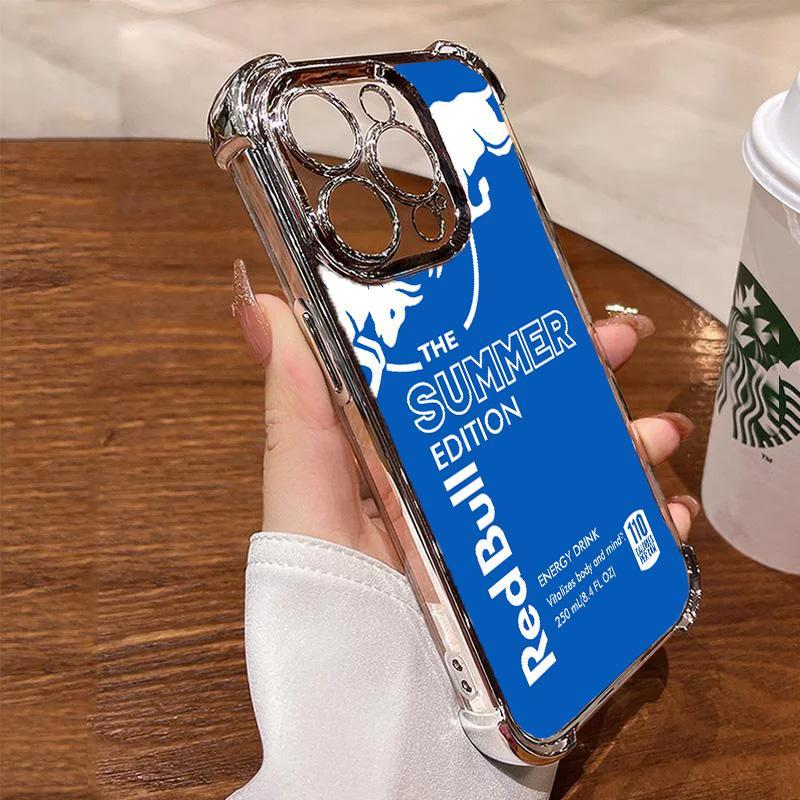 Redbull Energy Drink Challenger Edition Collection Style Electroplated TPU Casing For iphone 16 15 14 13 12 11 X XS PRO PLUS MAX Four Corners Anti - Fall Soft Silicone Gift Shockproof Protection Anti - Drop Protective Protector Phone Cases Shell Cover