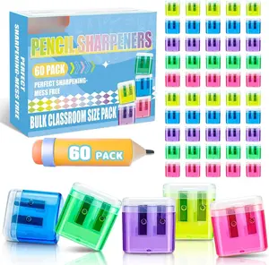 60 Pack Pencil Sharpeners Bulk - Colored Handheld Pencil Crayon Double Hole Sharpener, School Classroom Supplies