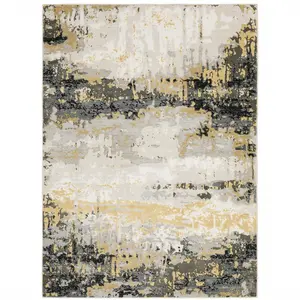 212 MAIN 6x9 ft. Rectangle Abstract Rugs, Power-Loomed Polyester Fiber, Stain-Resistant Contemporary Indoor Rug with Gray, Gold, Beige, Black & Brown Tones