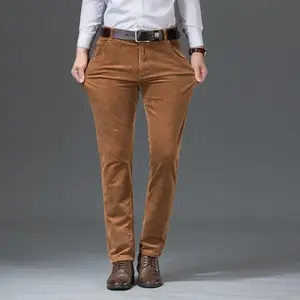 Men's Corduroy Straight Slim Fit Elastic Velvet Pants Casual Business Versatile Trousers