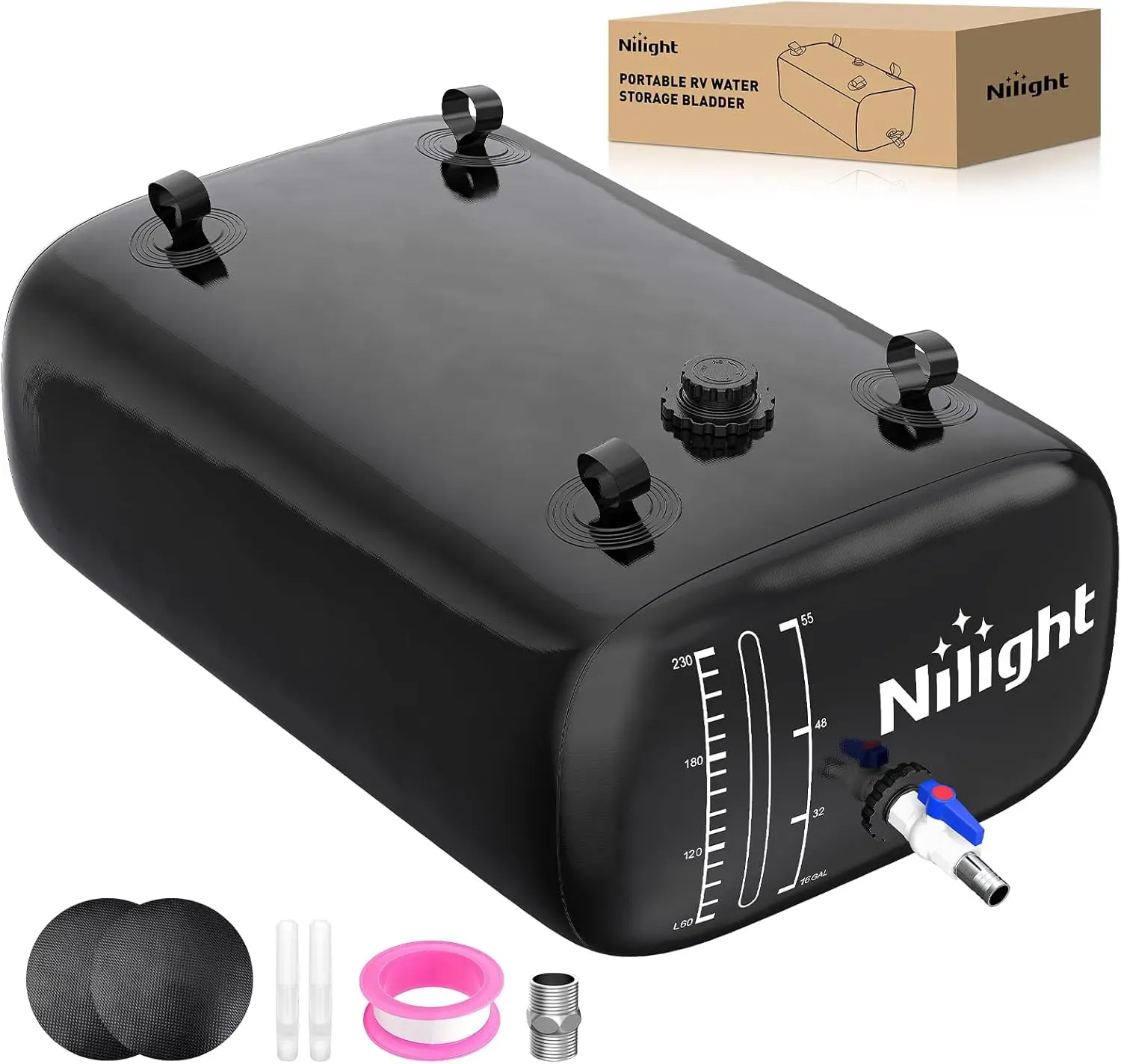 Nilight 63 Gal Water Bladder, Heavy-Duty 1000D PVC, Foldable, Leak-Proof & Portable Water Storage Container for RVs, Camping & Emergencies, 63Gal/240L, Outdoor Activities, Agricultural Fire Protection, Emergency Water Supply