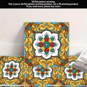 2D Flat - Vintage Geometric Pattern, PVC Sticker, Self-Adhesive Floor Decal, Removable Waterproof Decorative Sticker, Suitable for DIY on Kitchen Walls, Bathroom Walls, Balcony Floors, and More, 2D Flat