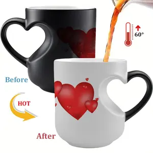 1pc Color-Changing Mug - Thermosensitive Ceramic Cup Changes Color When Hot Drinks Are Added, Magic Mug With Red Hearts Design,  Double sided print, Hand Wash Only, Gift for, Tea, Cocoa, 11oz 325ml, Novelty Coffee Mugs, Drinkware