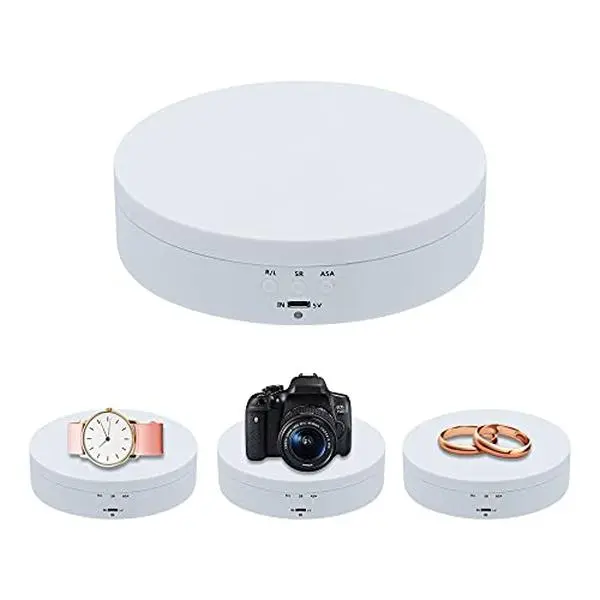 5.4in Motorized Rotary Stand - 360° Turn Electric Turntable, 3 Speeds, 4 Angle Modes, 6.6lb Capacity, USB & Battery Powered for Photographers, Collectibles, Jewelry