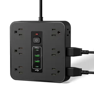 Smart Power Strip Multi-Outlet USB PD Fast Charging Home Office Plug Board with On/Off Switch 5.39x5.39 inches 78.74 inches Line Length
