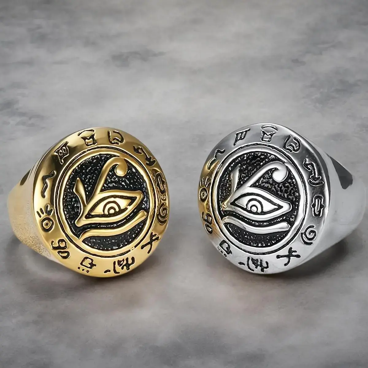 Fashionable Retro Domineering Egyptian Text Men's Stainless Steel Ring Is The Perfect Holiday Gift for Family, Friends, and Couples, Suitable for Hip-hop Party AccessoriesGift Fashionable Retro Domineering Egyptian Text Men's Stainless Steel Ring Is The Perfect Holiday Gift for Family, Friends, and Couples, Suitable for Hip-hop Party AccessoriesGift