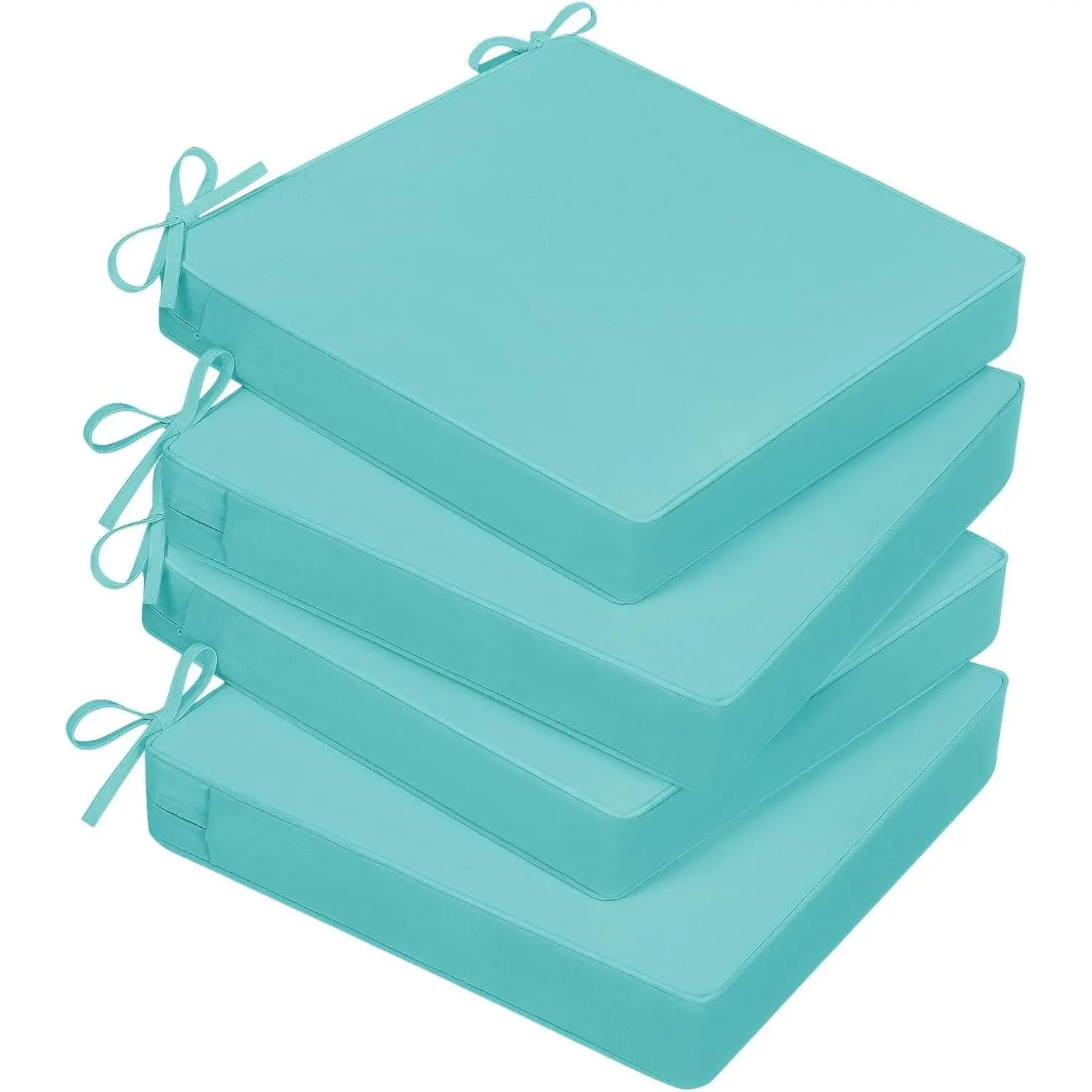 Outdoor Chair Cushions for Patio Furniture,  Outdoor Seat Cushions Set of 4 19 x 19, Patio Chair Cushions Set of 4 with Ties and Handle, Teal