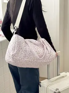 Fashion Floral Quilted Travel Bag, Large Capacity Luggage Bag, Lightweight Washable Backpack, Detachable Shoulder Strap, School & Travel Use