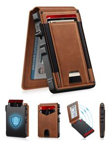 Summer Wins-Slim Minimalist Men's Wallet – Aluminum Bifold with RFID Blocking, Pop-Up Card Holder, Money Clip & ID Window (Fits 9–13 Cards)