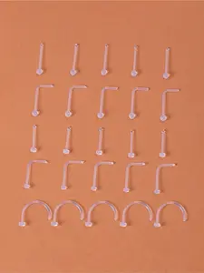 25PCS Clear Ball Nose Studs Piercing Jewelry - Assorted 3 Styles (Straight/L-Shape/u-shape) Transparent Nose Rings，Casual All Seasons