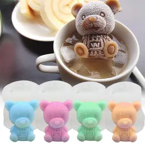 3D Bear Silicone Ice Cube Molds 4 Pack | Cute Animal Shape Trays for Drinks & DIY Crafts | Ideal for Party/Bar/Festival
