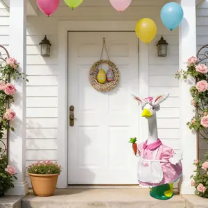 Easter Bunny Porch Goose Outfits for 23 Inch Lawn Statue, Costume for Plastic/Cement Goose Statue, with Bunny Ear, Carrot & Easter Egg, Spring Goose Clothes for Garden Yard Patio Decoration