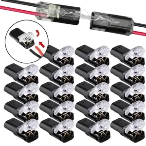 Bulk Pack LED Lamp Connector, 20/100pcs Solderless Stripping-Free Locking Plug, 2P Universal Push-to-Connect Quick Disconnect Terminal with Nylon Shell, AWG Compatible for Soft & Hard Wires D2 Interlockable Power Cables