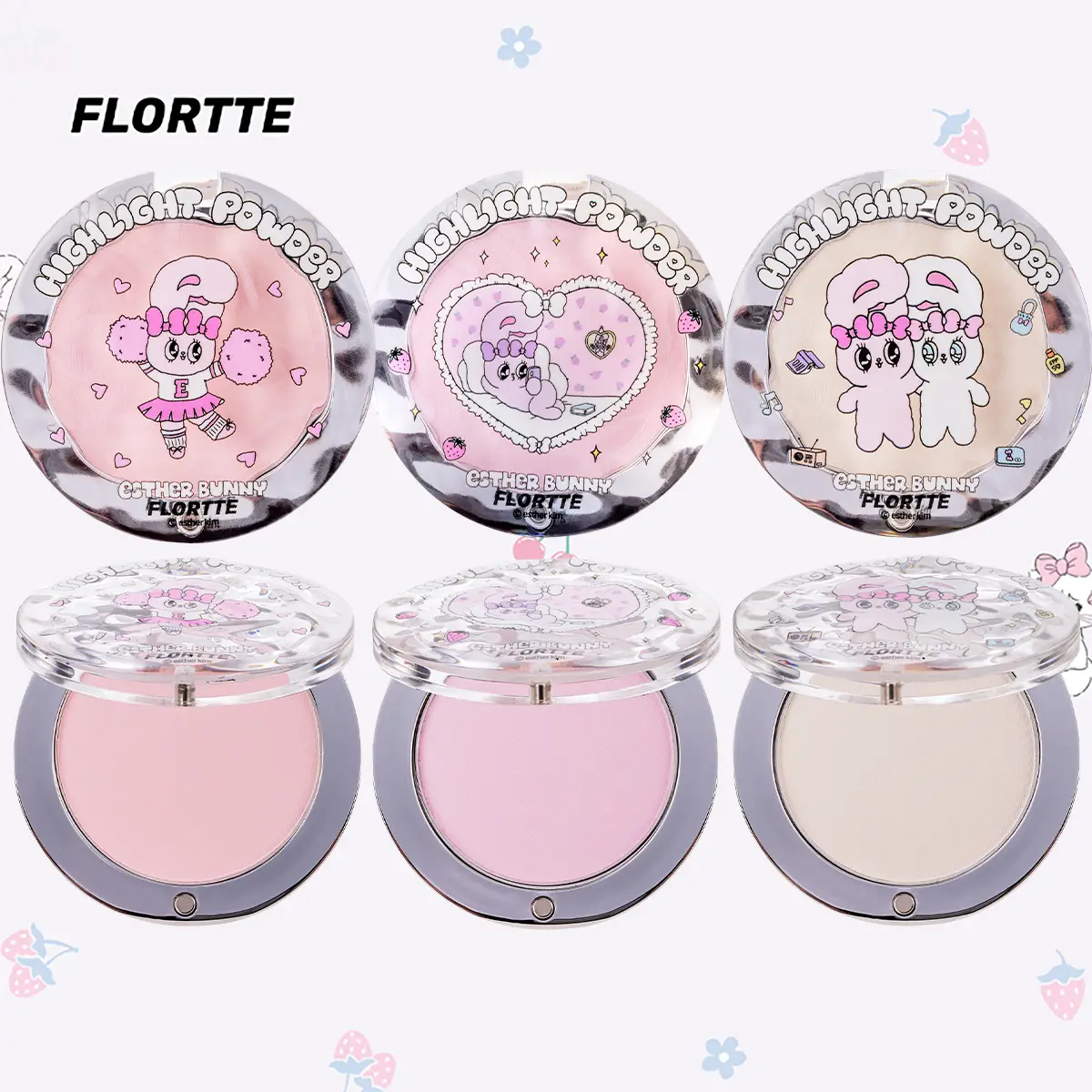 FLORTTE x Esther Bunny Highlighter – Glass Sea Series | Upgraded Soft-Silk Texture, Natural 3D Finish, Easy to Blend & Pigment-Rich, Natural Radiant G