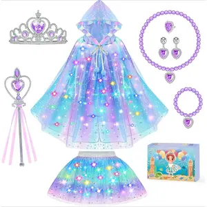Z-MTS27 Princess Dress Up for Girls, Unicorn Light up Princess Cape Princess Dress Costume Crown Gift for Girls 3 4 5 6