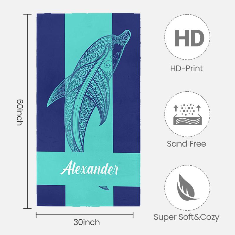 Personalized Tropical Animal Beach Towel, Custom Name Ocean Summer Pool Towel for Kids