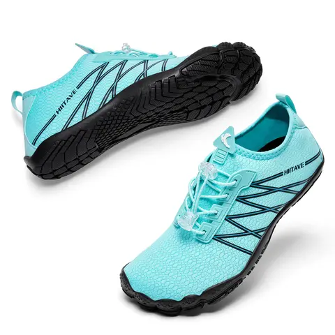 HIITAVE Women's Barefoot Water Shoes - Quick Dry, Lightweight, Breathable, Non-Slip Water Sports Footwear with Fast Drainage, Adjustable Fabric Laces, Cloth Upper, Slip-On for Beach, Pool Use (Barefoot Aqua, Minimalist, Outdoor Beach Styles), Water Sports
