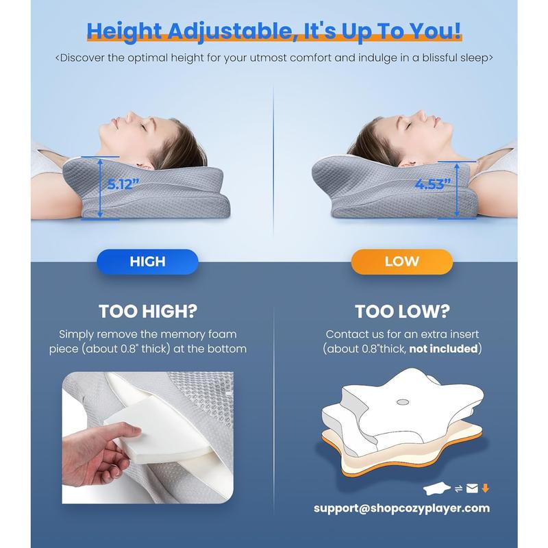 Ultra Pain Relief Cooling Pillow for Neck Support, Adjustable Cervical Pillow Cozy Sleeping, Odorless Ergonomic Contour Memory Foam Pillows, Orthopedic Bed Pillow for Side Back Stomach Sleeper Cozyplayer
