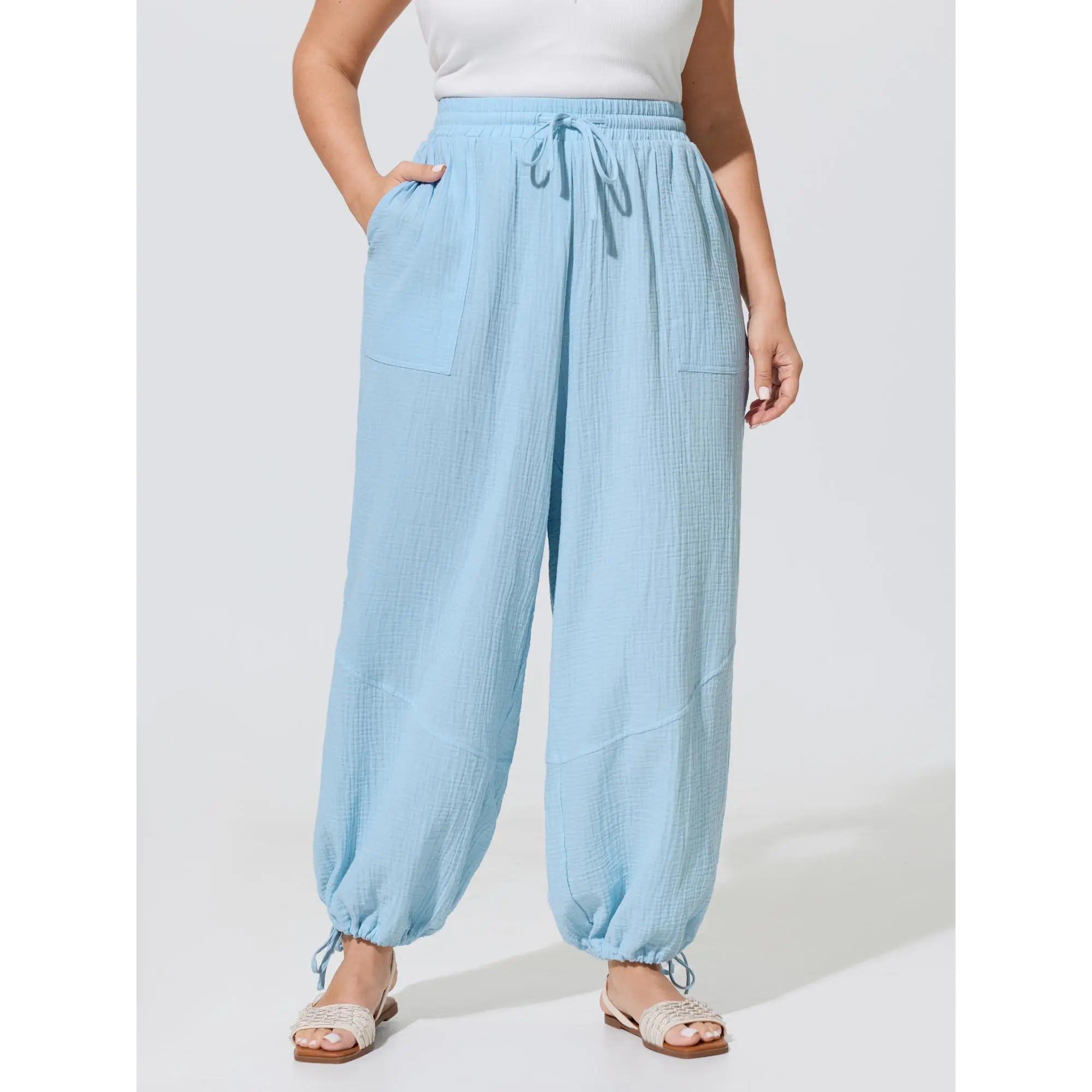 BloomChic Plus Size Casual Jogger Pants in 100% Cotton, Solid Resort Style with a Shirred Drawstring Waist and Pockets, Pocketed Joggers, Clothes, Everyday Jogger Pant, Drawstring Jogger Trousers