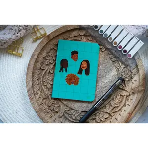 Black Girl Black Hair Pocket Notebook (B7 Lined) - Blue