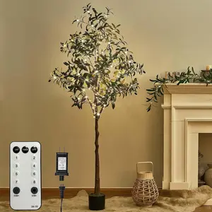 LITBLOOM Lighted Olive Tree 6FT 300 Fairy Lights with Timer and Dimmer, Artificial Tree with Lights for Office Home Room Decoration Indoor Outdoor