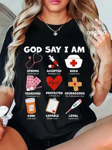 Unisex God Says I Am Nurse Strong Protected Religious Nurse Nursing T-Shirt Casual Top